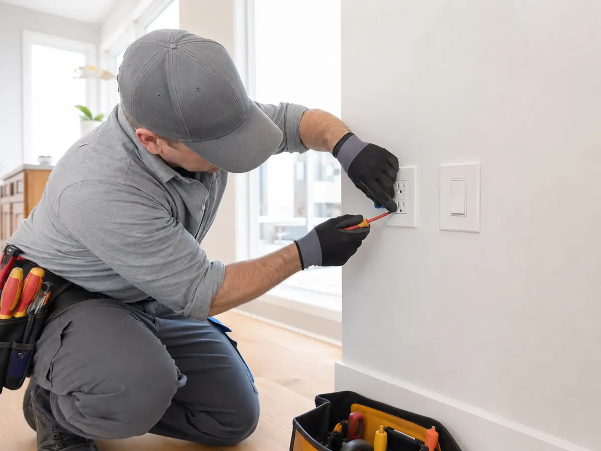 Electrician installing a modern residential outlet