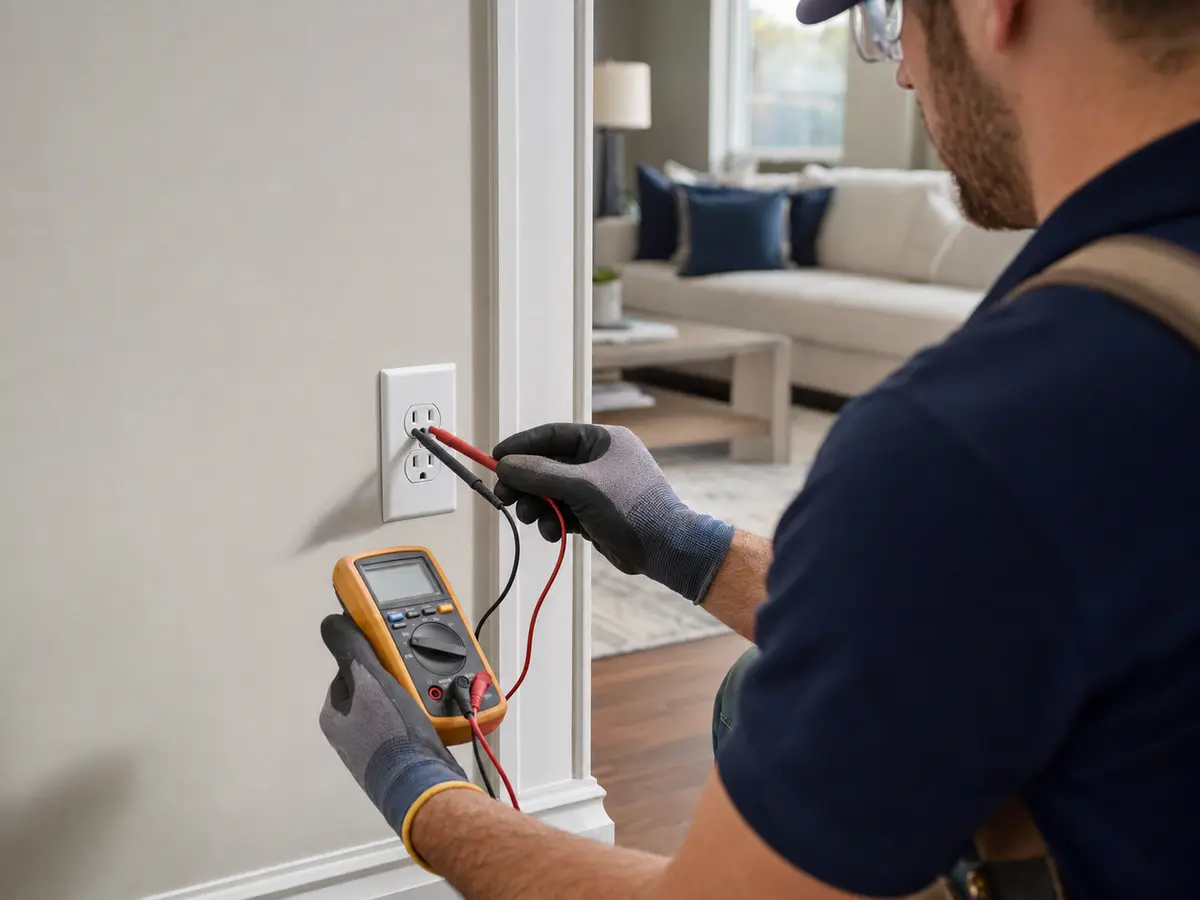 Electrician testing a residential electrical circuit