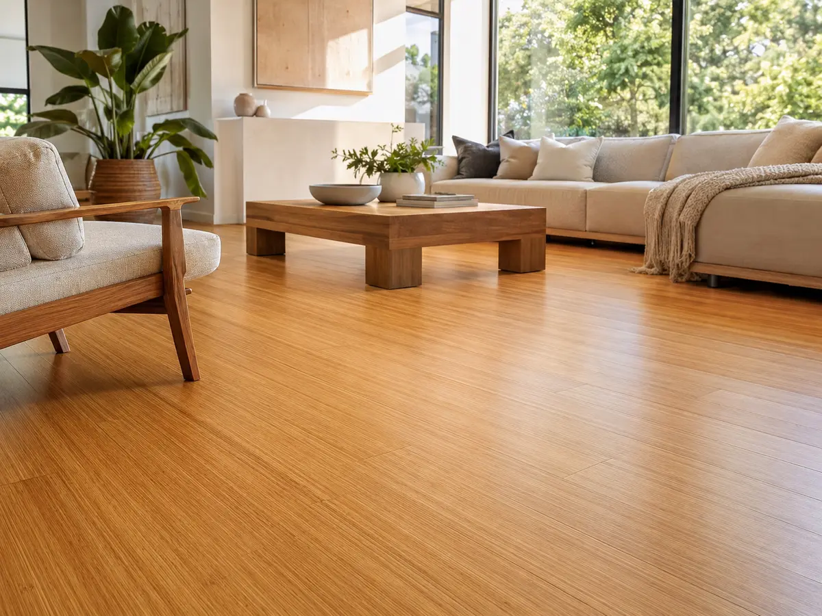 Strand-woven bamboo flooring in a modern living room