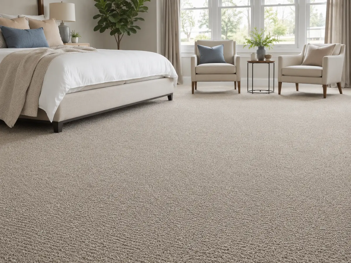 Neutral carpet flooring in a bright bedroom