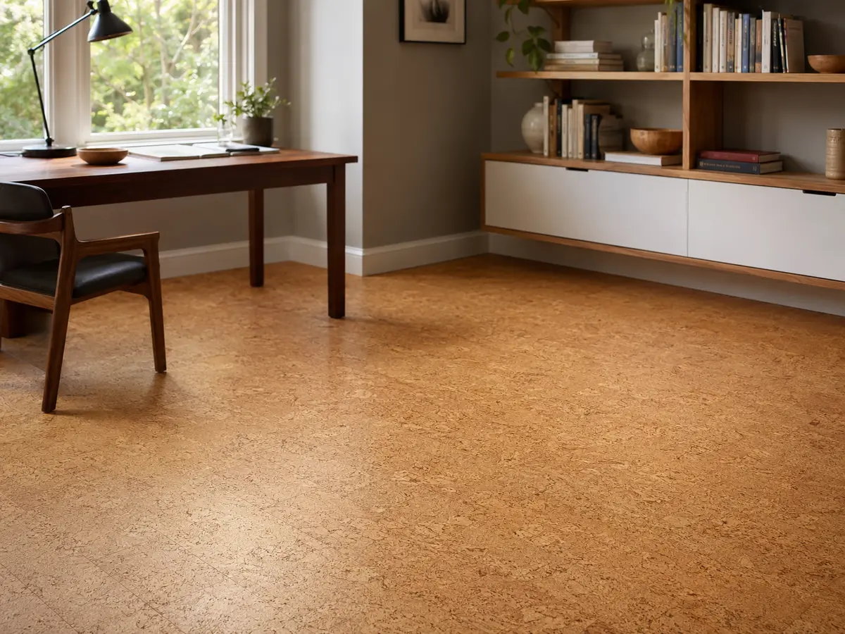 Warm cork flooring in a home office