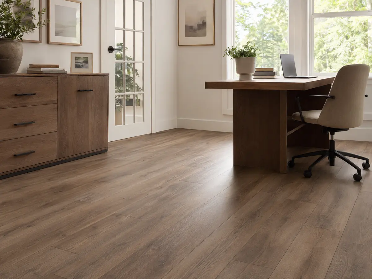 Engineered hardwood flooring in a home office