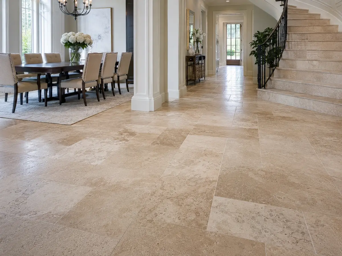Natural stone flooring in an elegant foyer