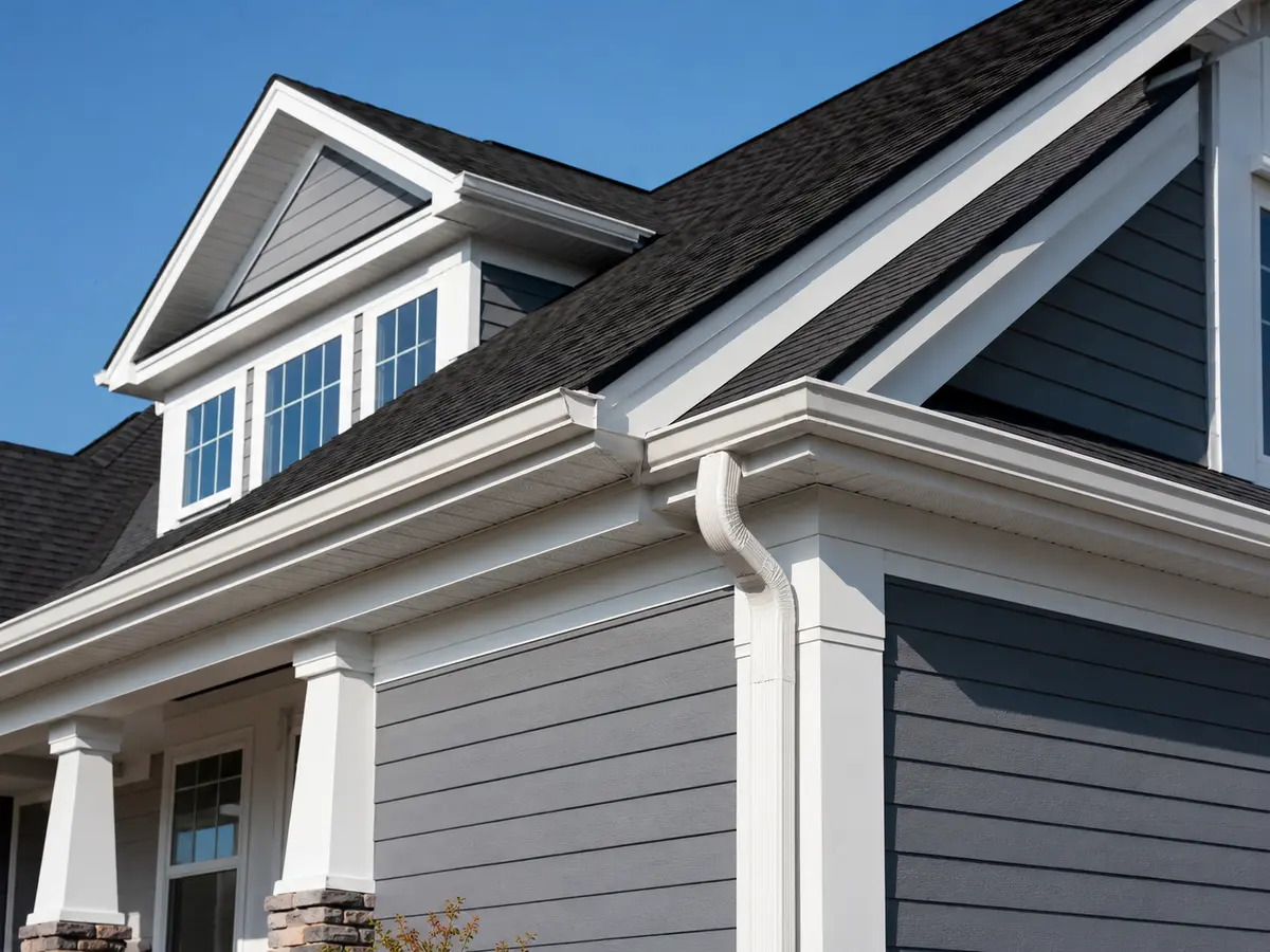 Home with white aluminum gutters