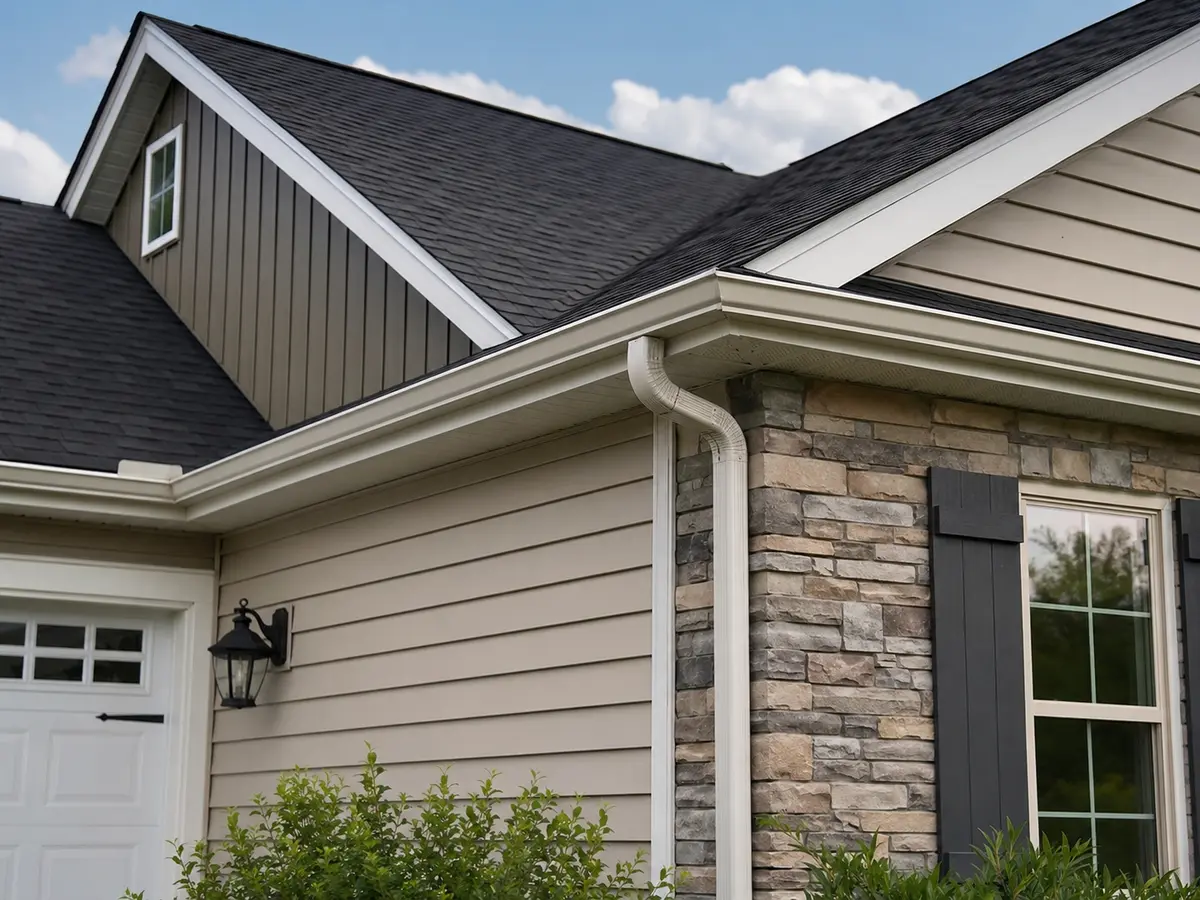 American home with K-style gutters and downspouts