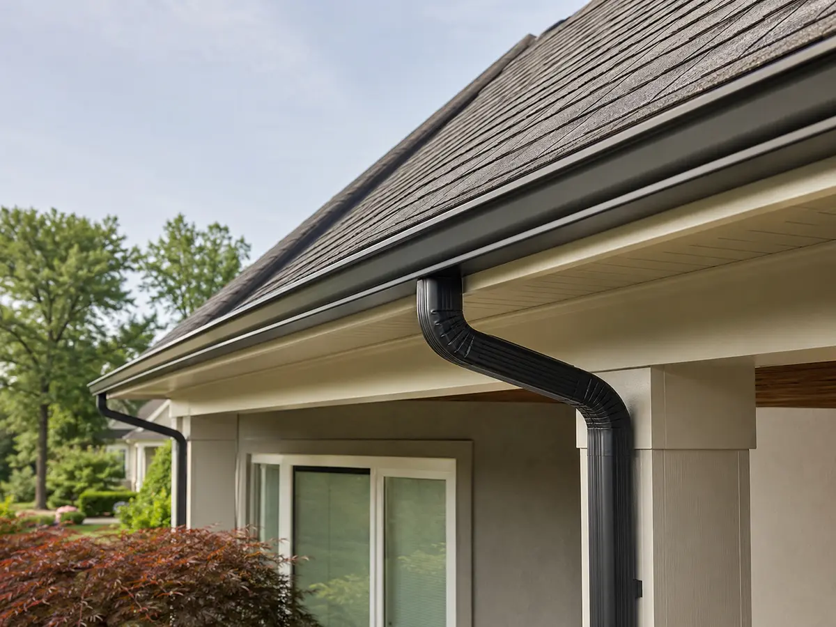 Continuous seamless gutter installation on a residential roofline
