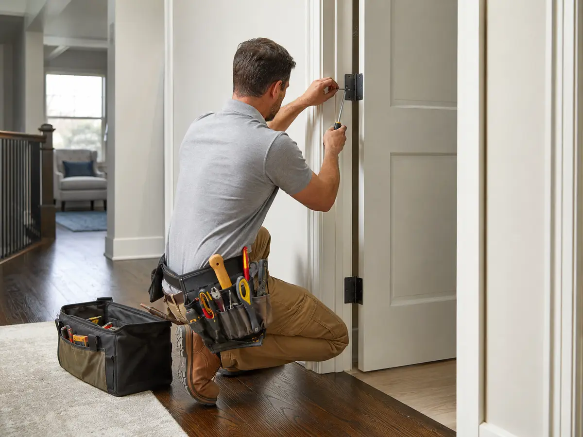 Handyman completing a minor interior door repair