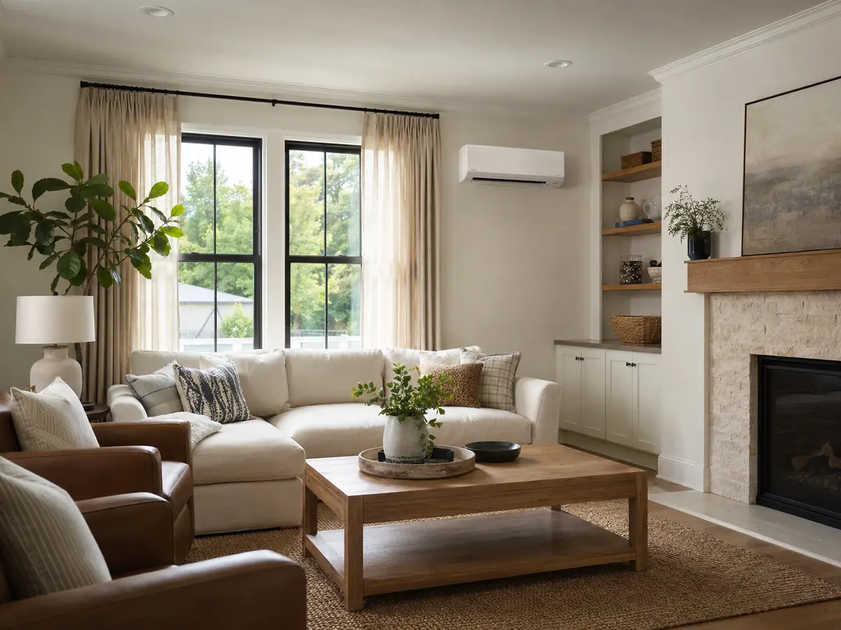 Ductless mini-split unit in an upscale living room