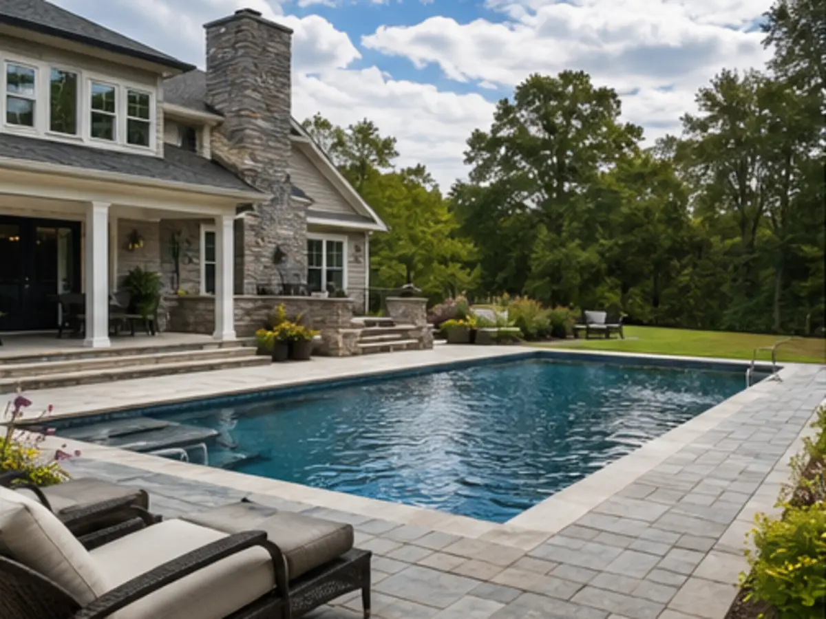 Elegant residential backyard in-ground pool