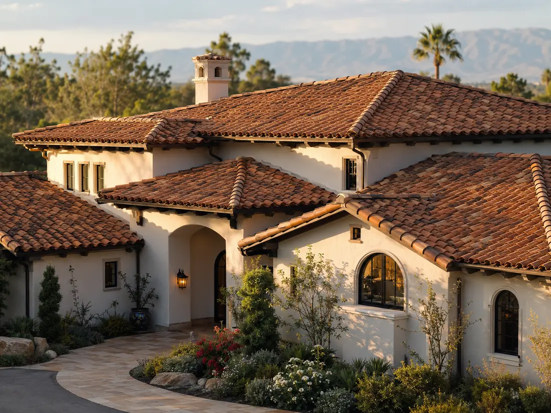 American home with clay tile roofing