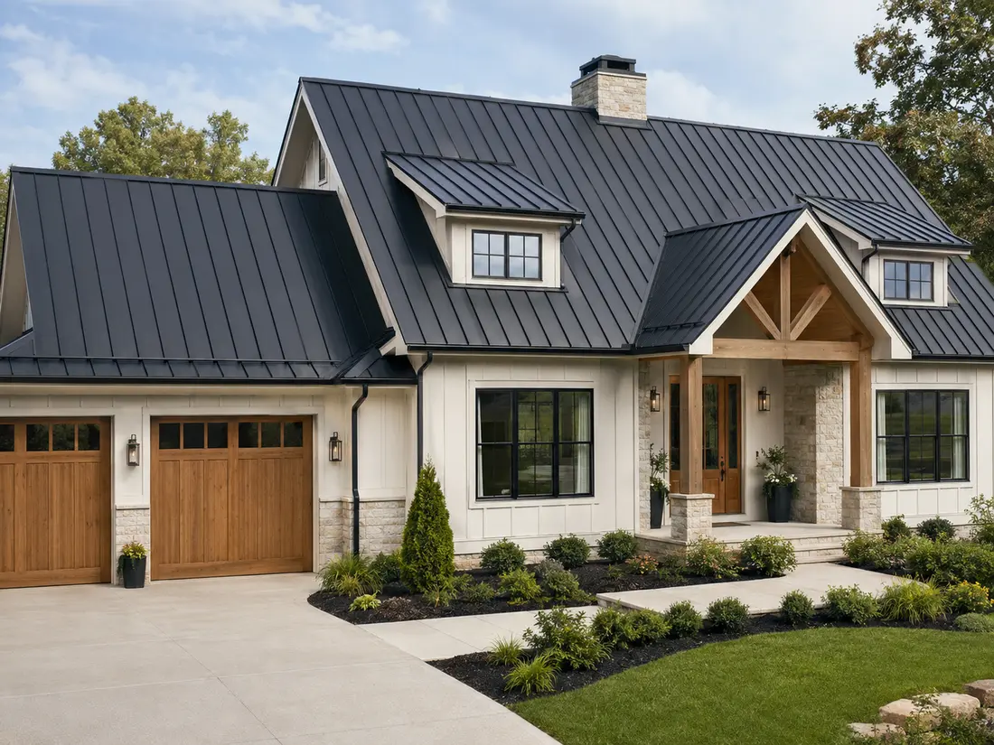 American home with standing seam metal roofing