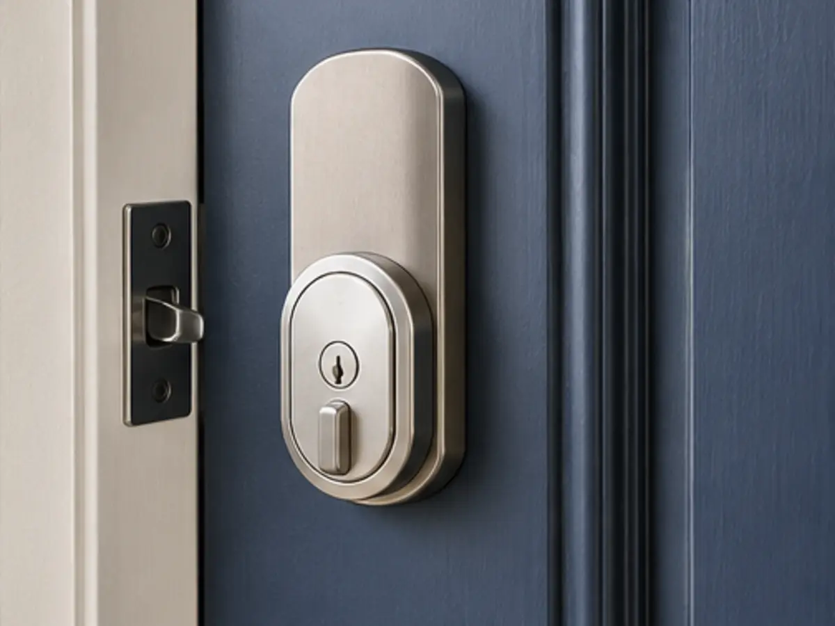 Smart lock installed on a residential front door
