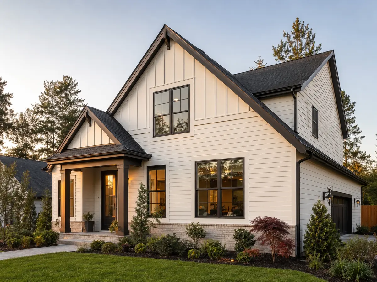 Modern American home with fiber cement lap and board-and-batten siding