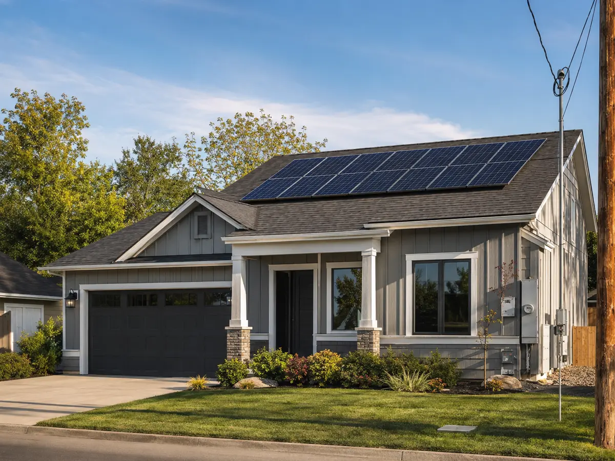 Grid-tied rooftop solar panels on an American home
