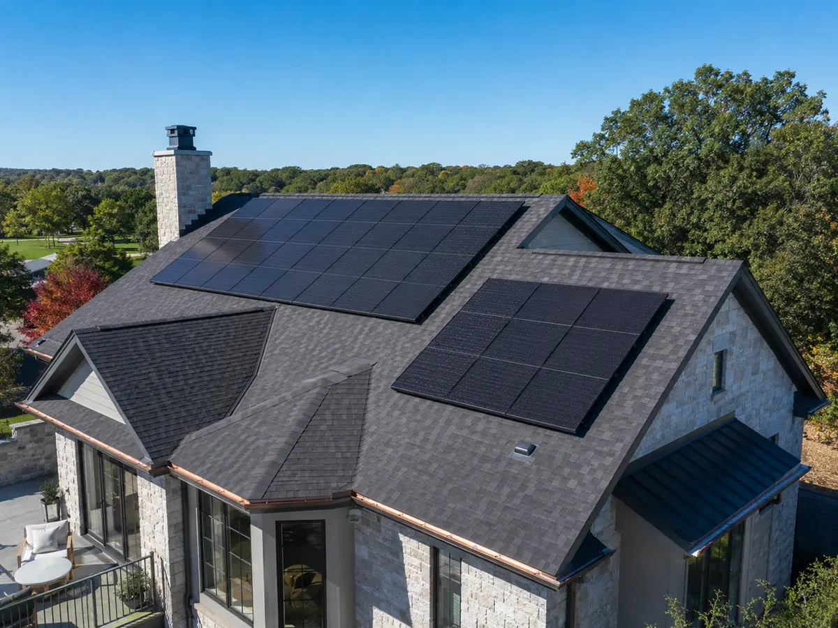 Residential rooftop with professionally installed solar panels