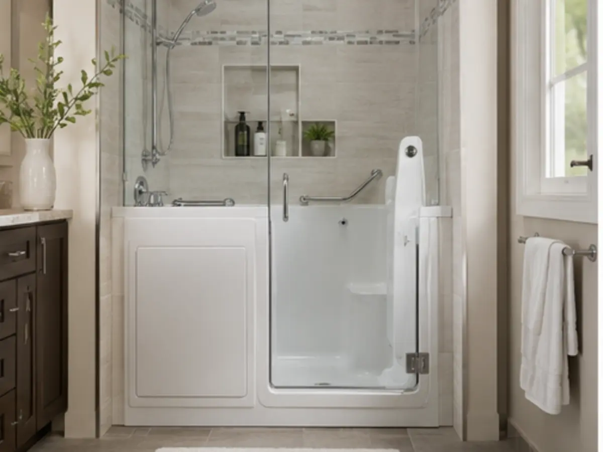 Walk-in bathtub and shower combination