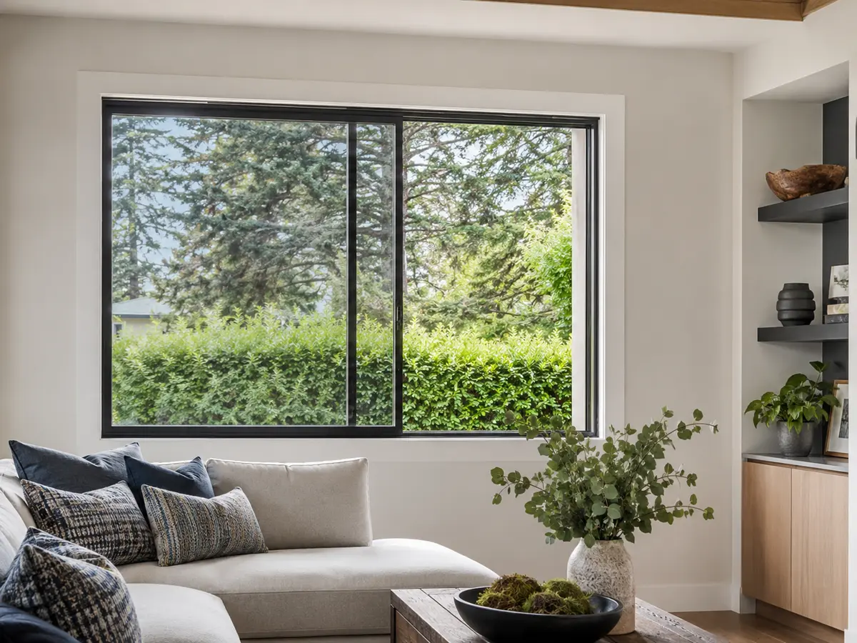 Horizontal sliding window in a contemporary living room